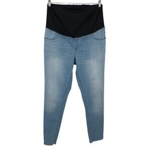 Isabel Maternity Light Blue Wash Raw Hem Crossover Over Belly Panel Jegging Jean